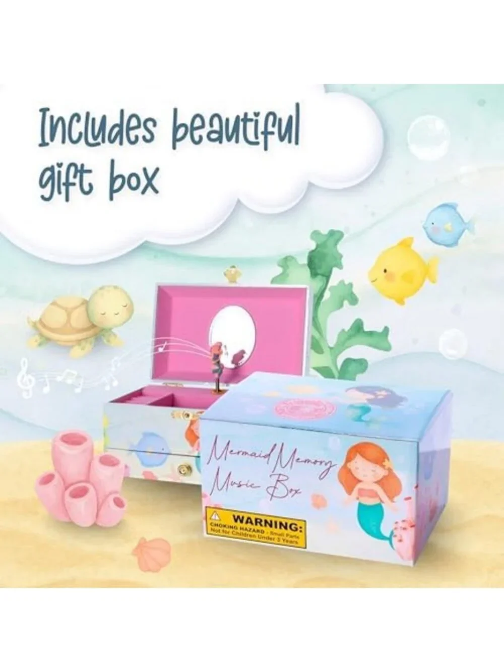 Mermaid Musical Jewelry Box for Kids - Classic Melody, Storage Organizer, 2